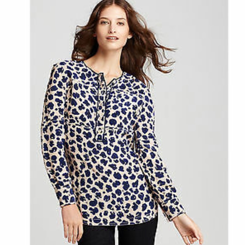 Tory Burch Robin Silk Blouse Cheetah Beige Top